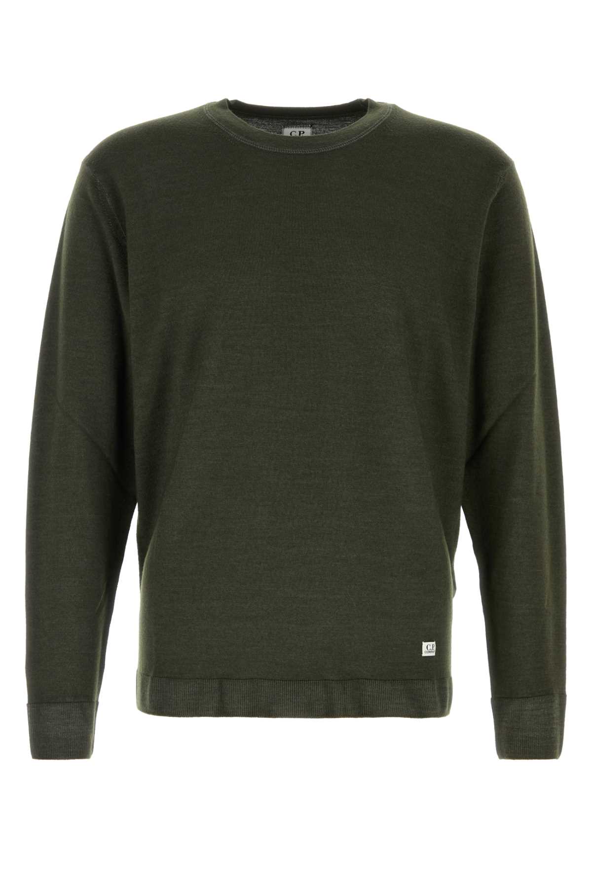 Shop C.p. Company Bottle Green Wool Sweater In Grapeleaf