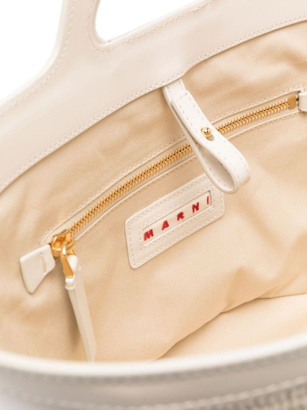 Marni Shell Tropicalia Summer Bag In Leather And Raffia In White
