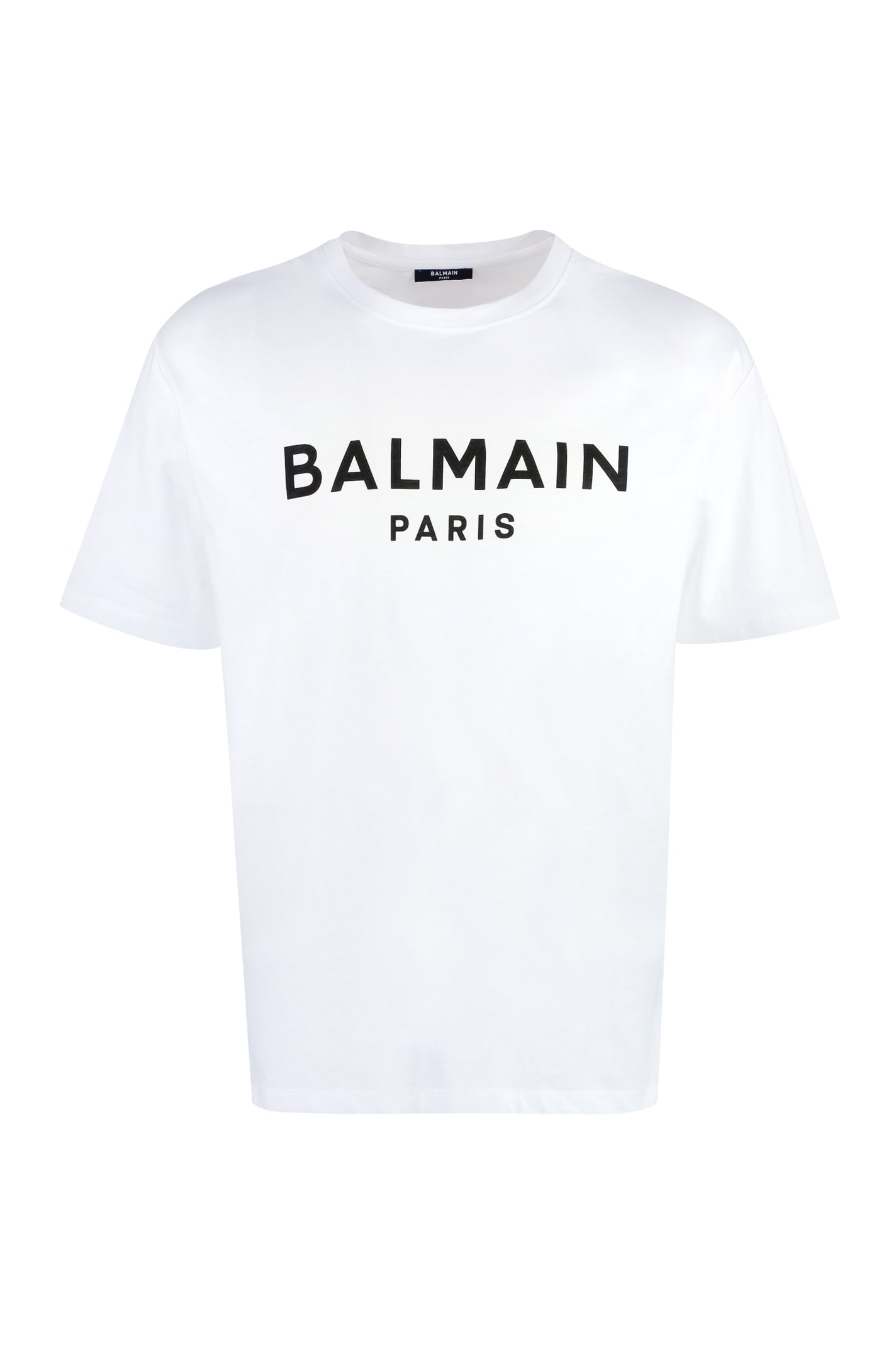 Shop Balmain Cotton Crew-neck T-shirt In White