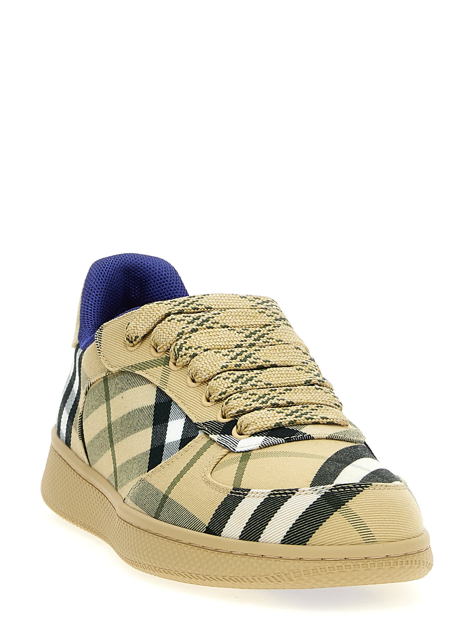 Shop Burberry Check Sneakers In Beige