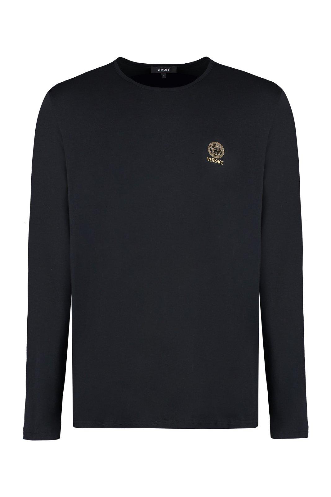 Shop Versace Long-sleeved Crewneck T-shirt In Black