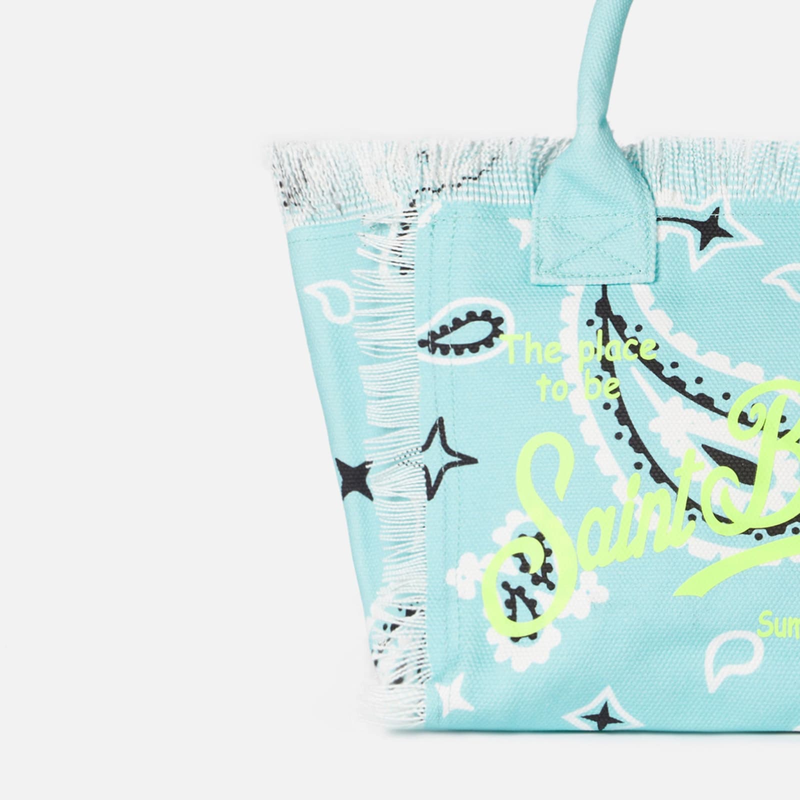 MC2 SAINT BARTH COLETTE WATER GREEN COTTON CANVAS HANDBAG WITH BANDANNA PRINT