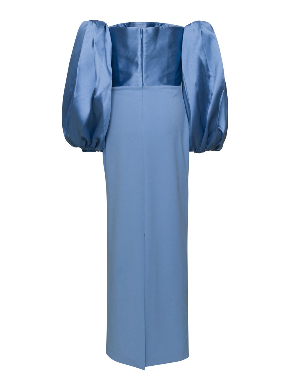 Shop Solace London Light Blue Maxi Dress With Puffed Sleeves In Techno Fabric Woman