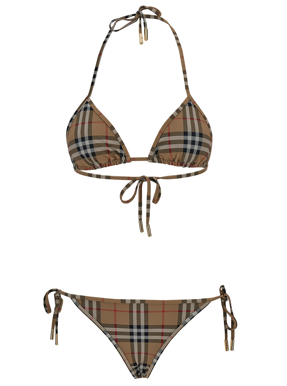 Shop Burberry Beige Bikini With Vintage Check Motif In Stretch Nylon Woman