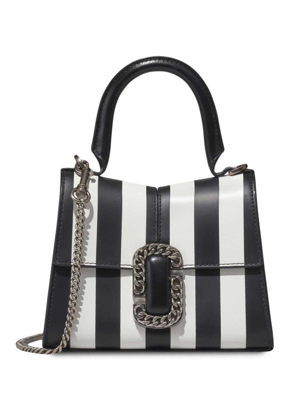 Shop Marc Jacobs The Striped St. Marc Mini Top Handle In Black White