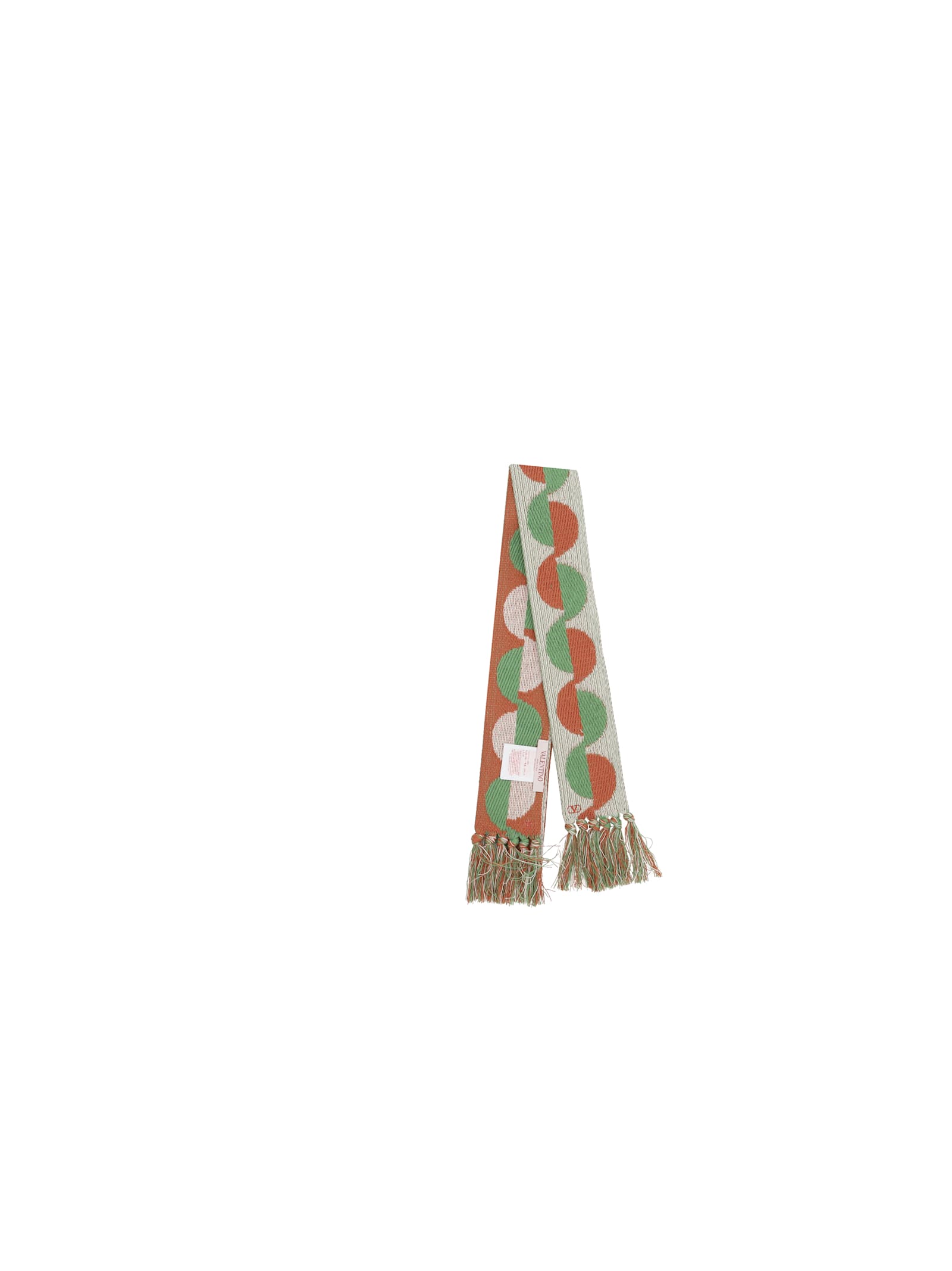 Valentino Garavani Ivory Orange Green Patterned Scarf With Fringes Spring Summer Women In Avorio/arancio/verde
