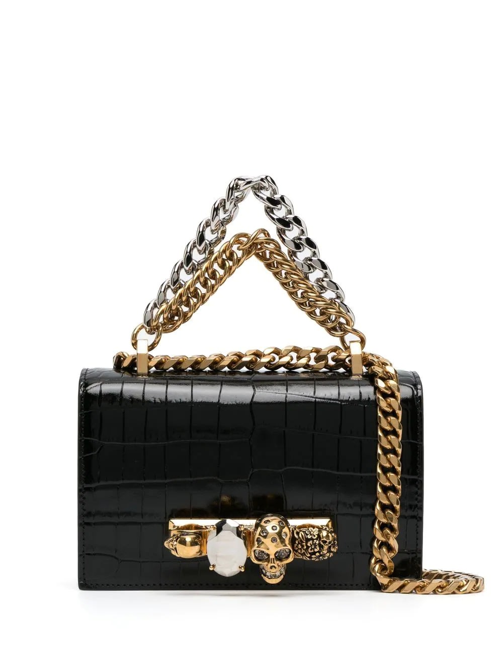 Shop Alexander Mcqueen Black Jeweled Satchel Mini Bag With Chain