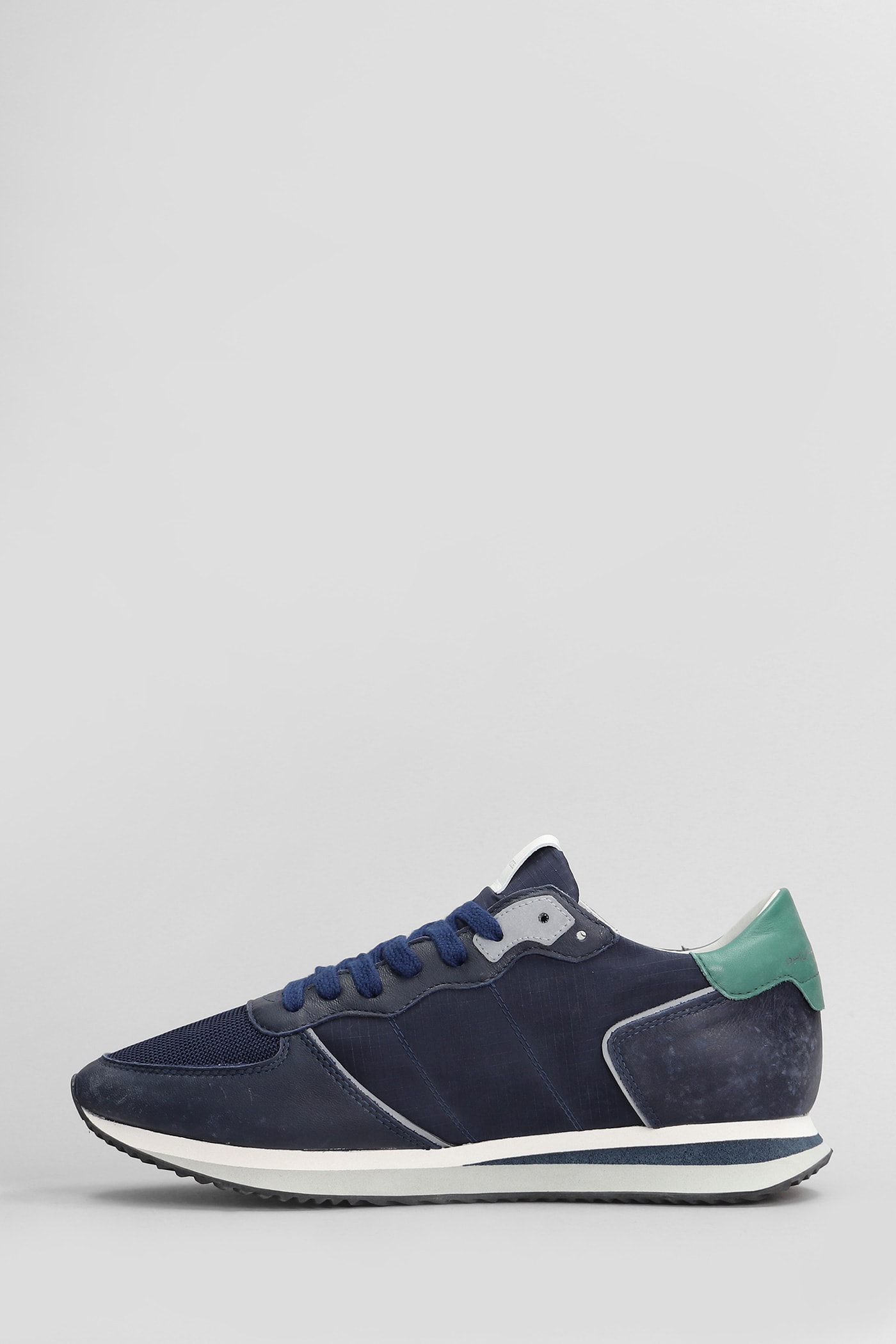 Shop Philippe Model Trpx Low Sneakers In Blue Leather And Fabric