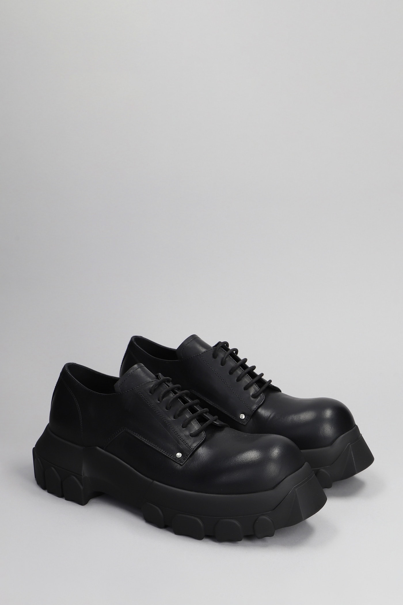 Shop Rick Owens Lace Up Bozo Tractor Lace Up Shoes In Black Leather In Black/black