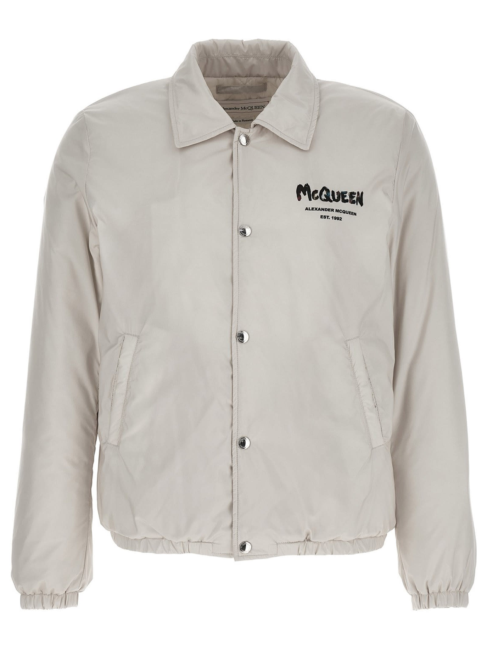 Shop Alexander Mcqueen Logo Print Down Jacket In White