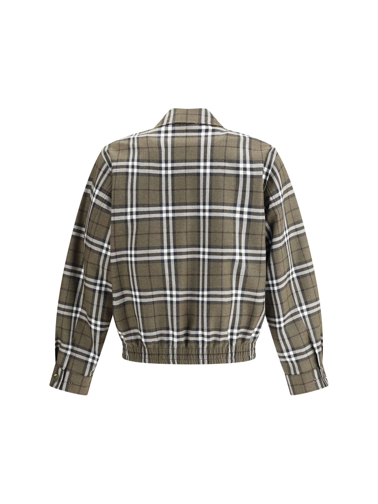 Burberry Men Check Pattern Wool Harrington Jacket In Green