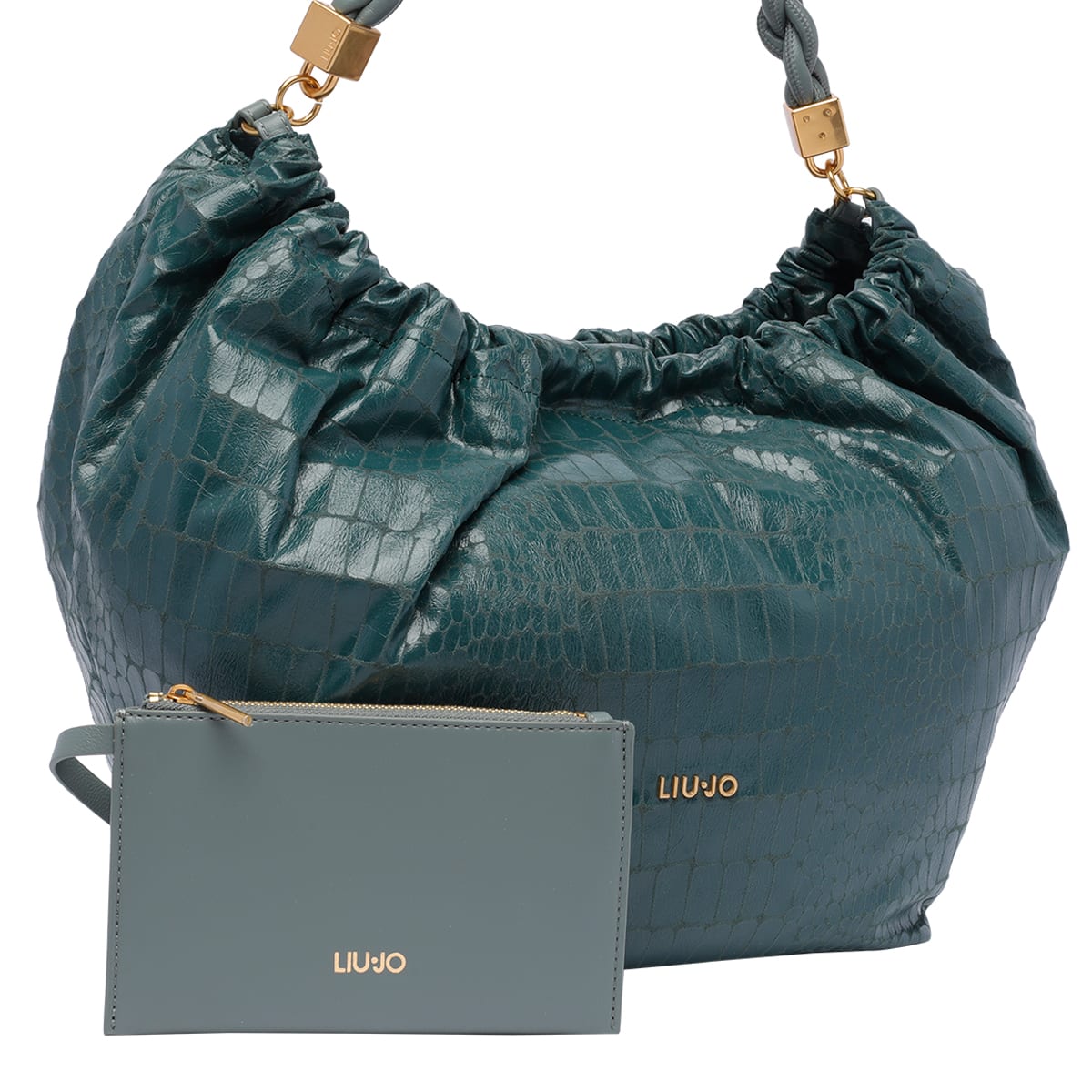 Shop Liu •jo Large Logo Hobo Bag In Green