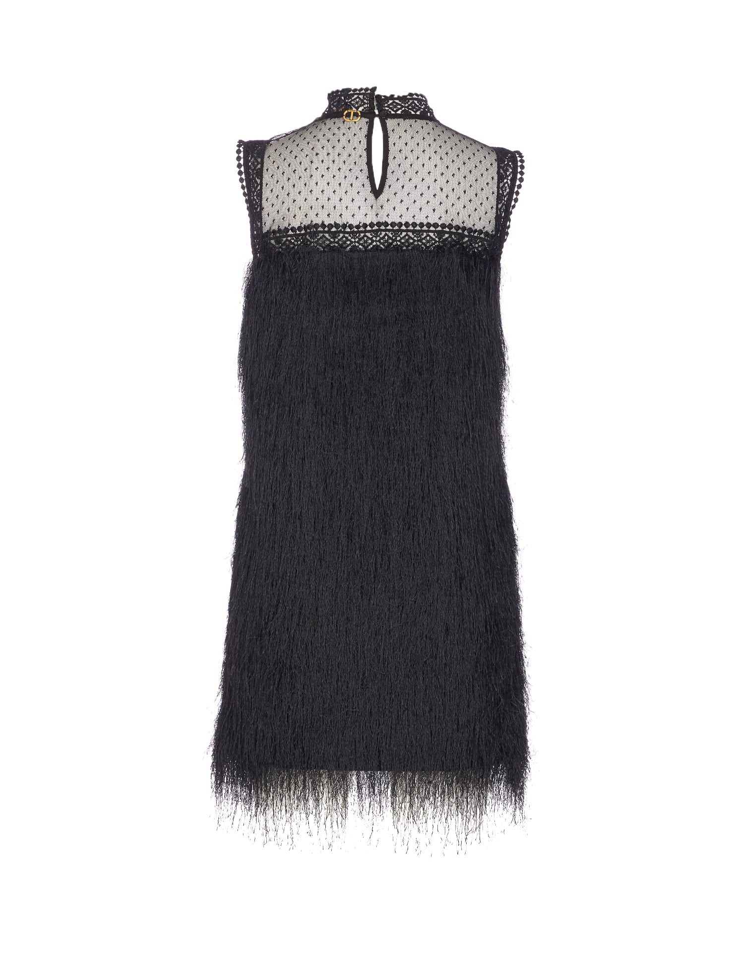 Twinset Lace-detail Sleeveless Mini Dress In Black