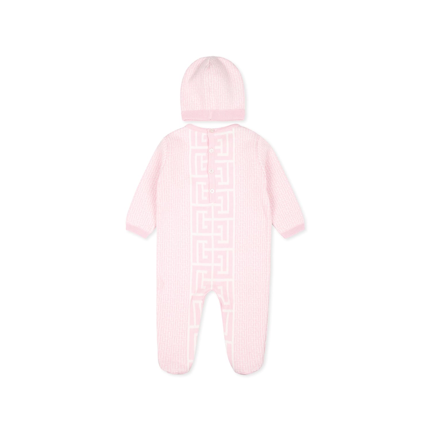 Balmain Pink Babygrow Set For Baby Girl With Geometric Pattern In Pink