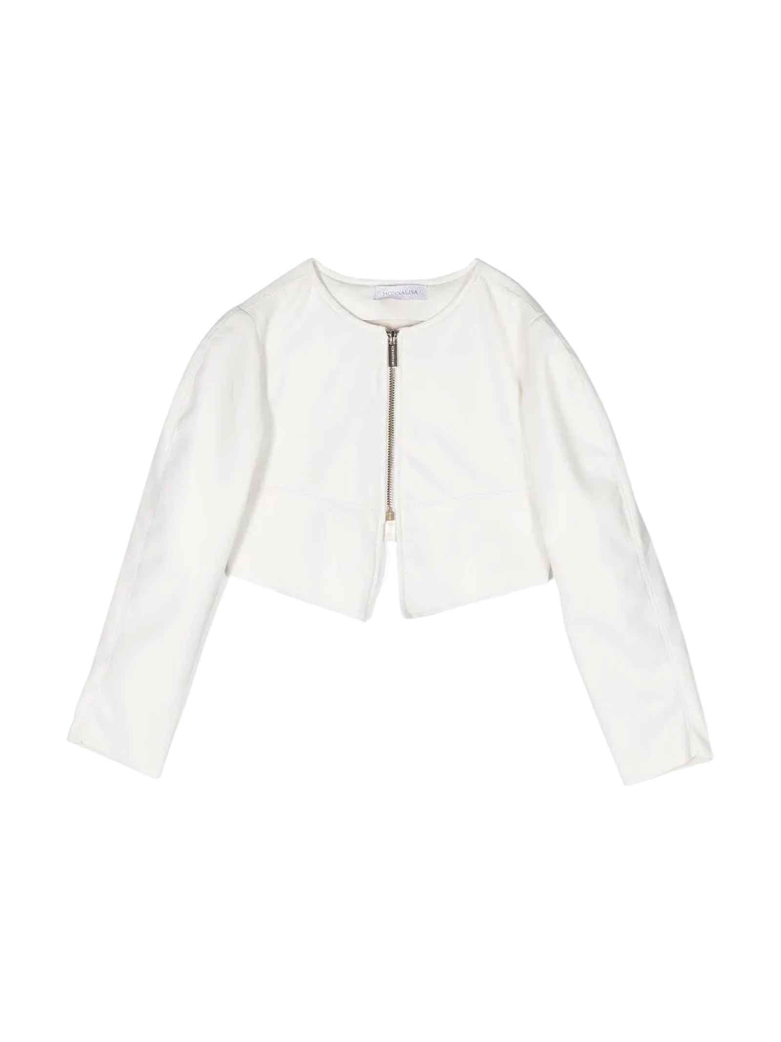 Monnalisa Coated Fabric Jacket In Panna
