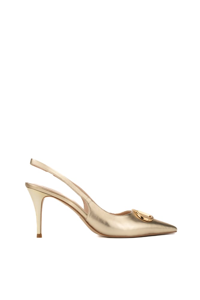 Shop Twinset Sling Back Pumps With Logo In Oro