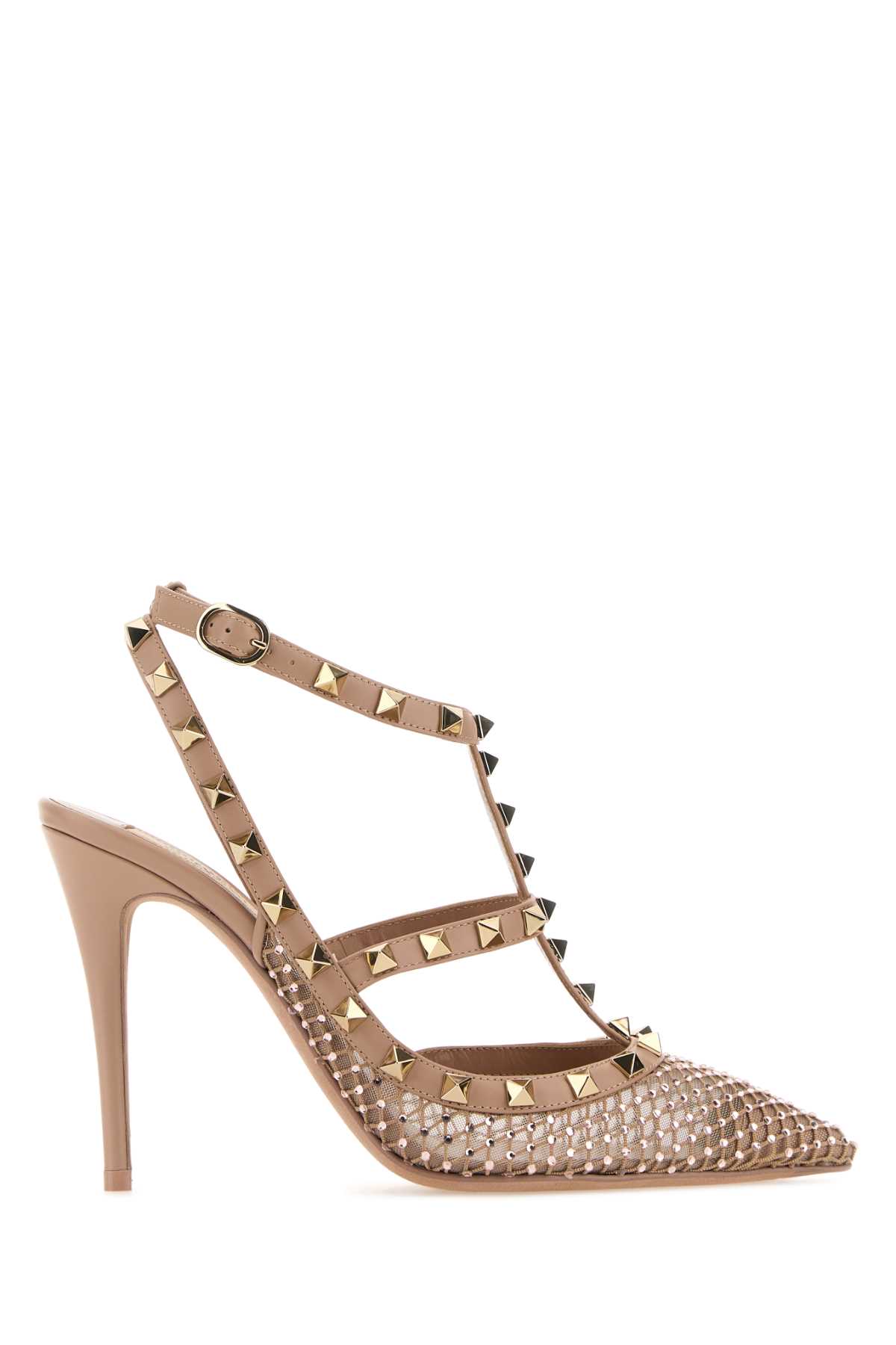 Powder Pink Leather And Mesh Rockstud Pumps