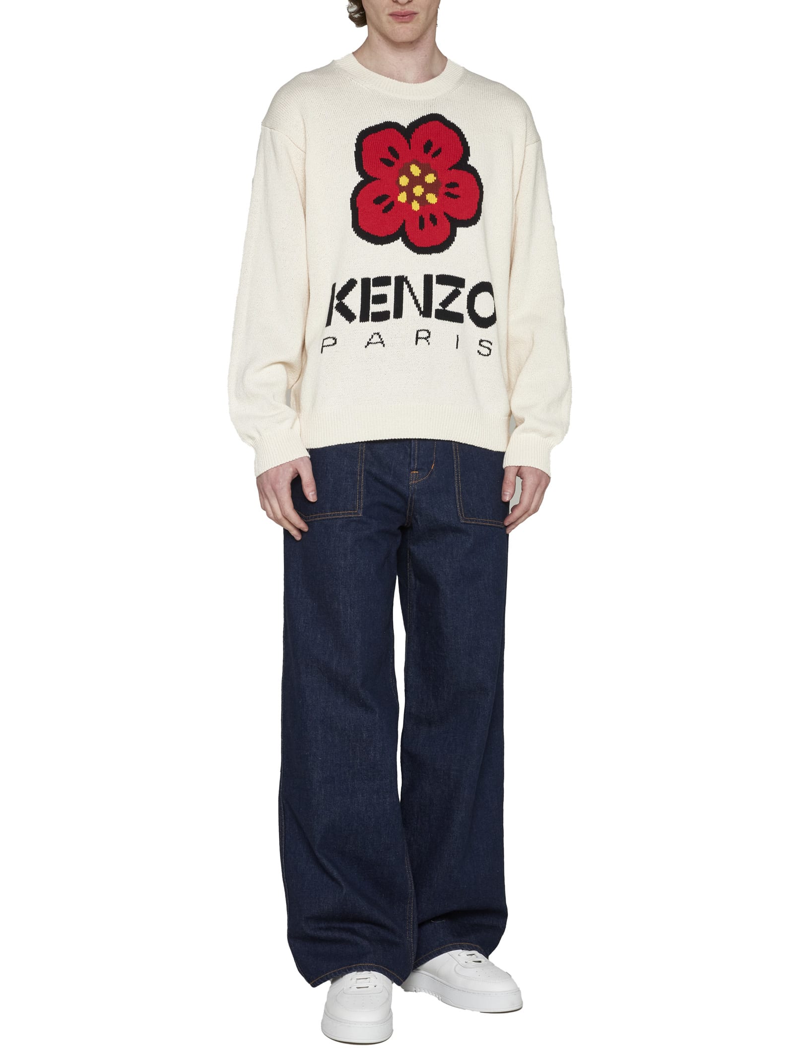 Kenzo Grey Crewneck Printed Sweatshirt In Cream