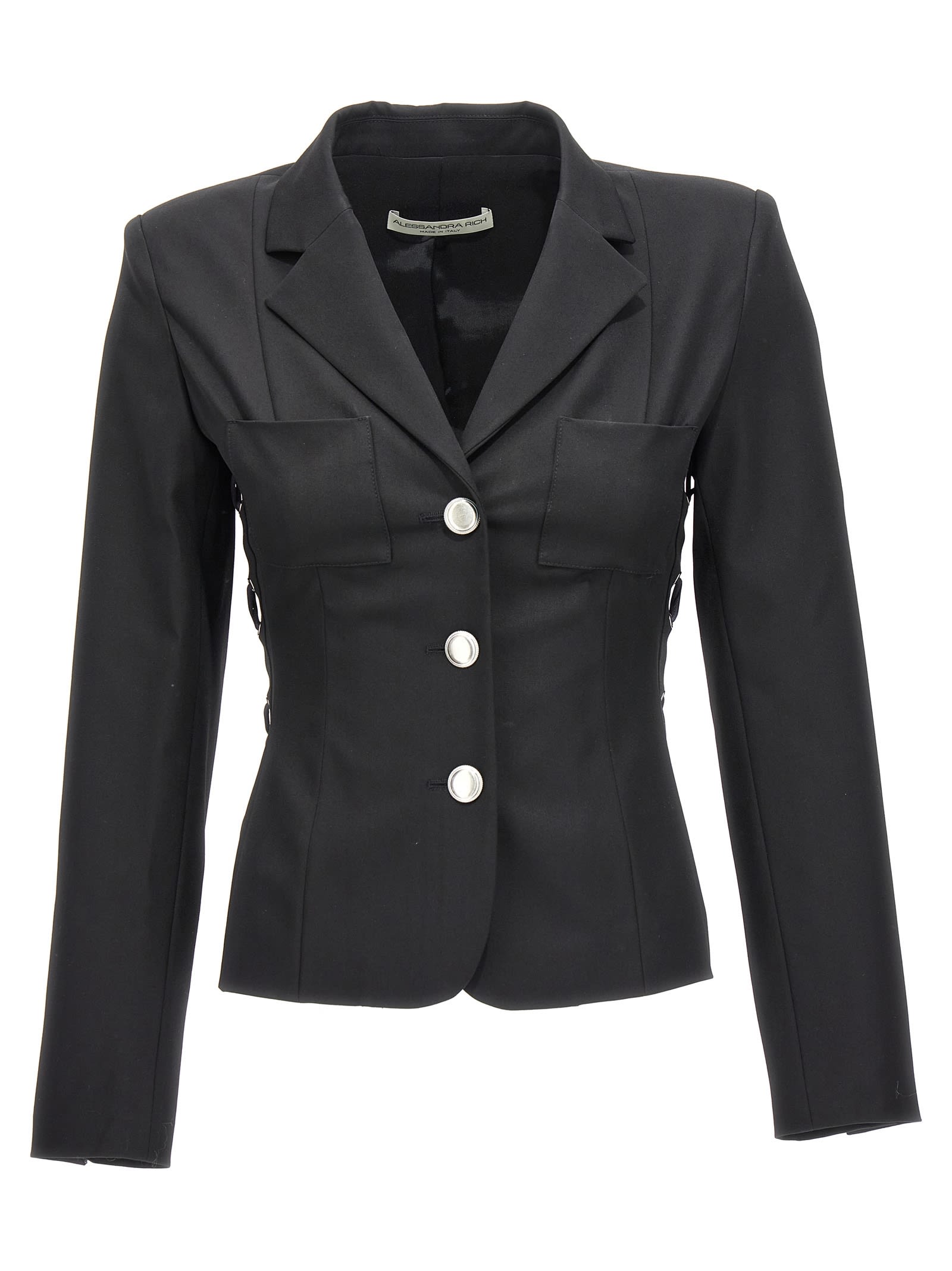 Shop Alessandra Rich Single Breast Lace-up Blazer Jacket In Black