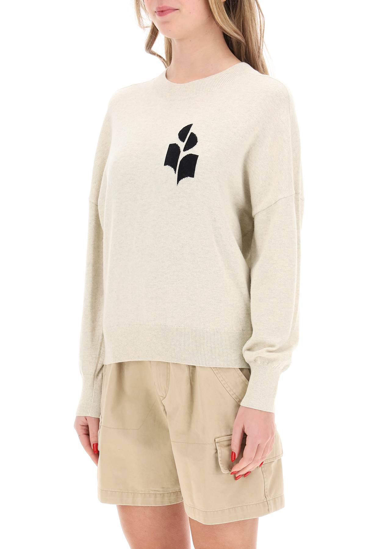 Shop Marant Etoile Marisans Sweater With Logo Intarsia In Grey