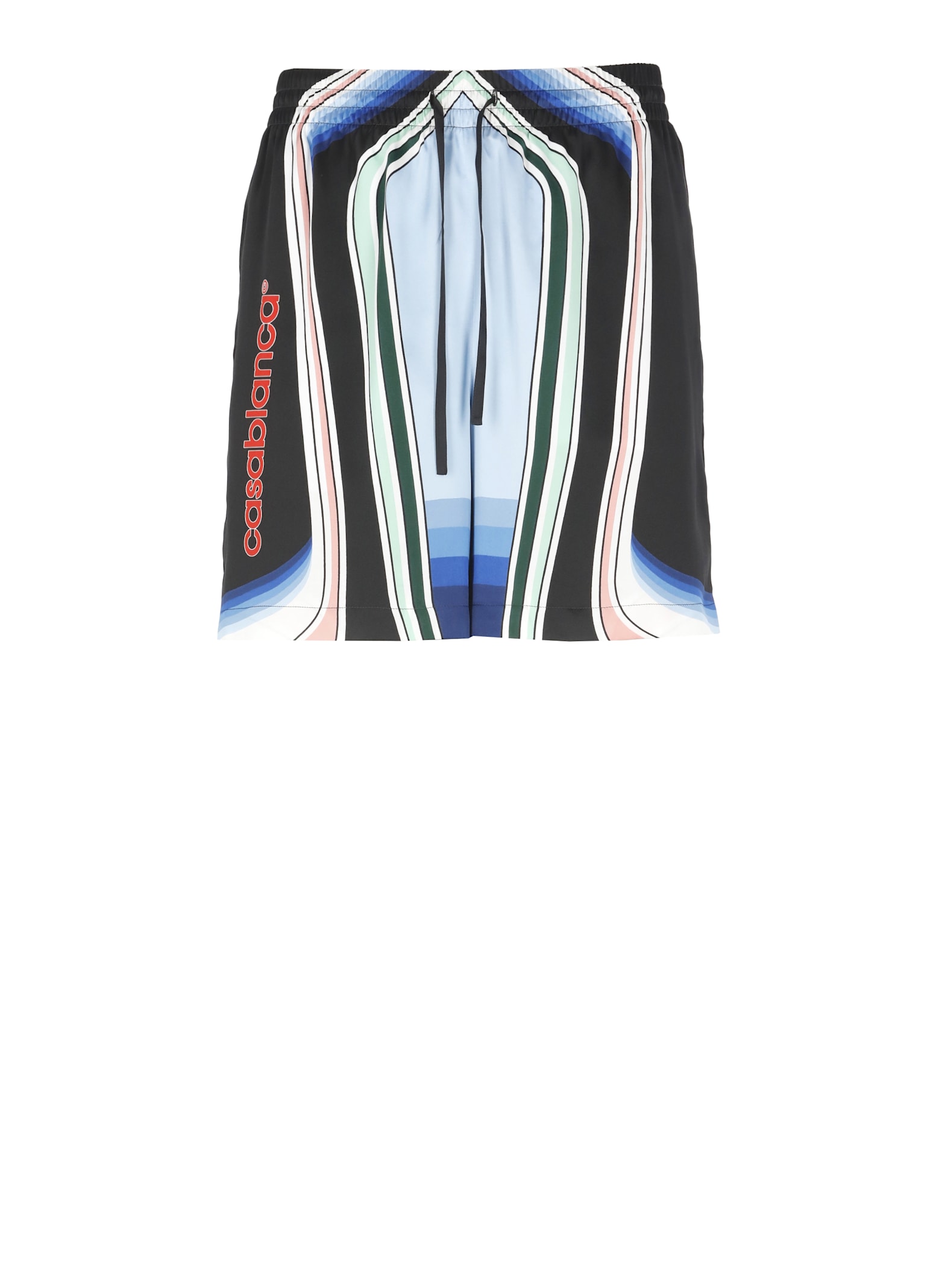 Casablanca Graphic Mountain Straight-leg Logo-print Silk-twill Drawstring Shorts In Black