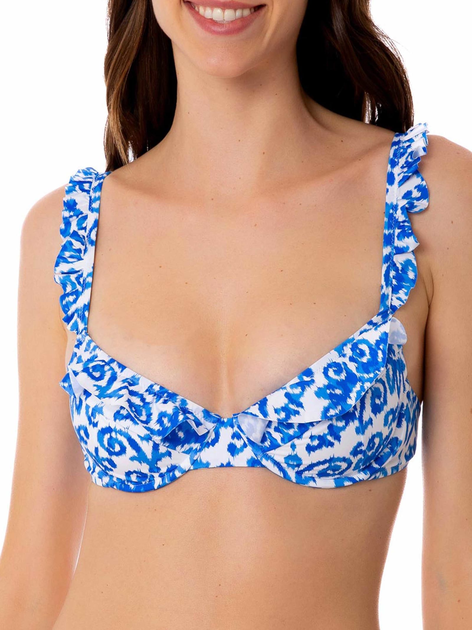 Mc2 Saint Barth Woman Bralette Swimsuit With Ruffles In Blue