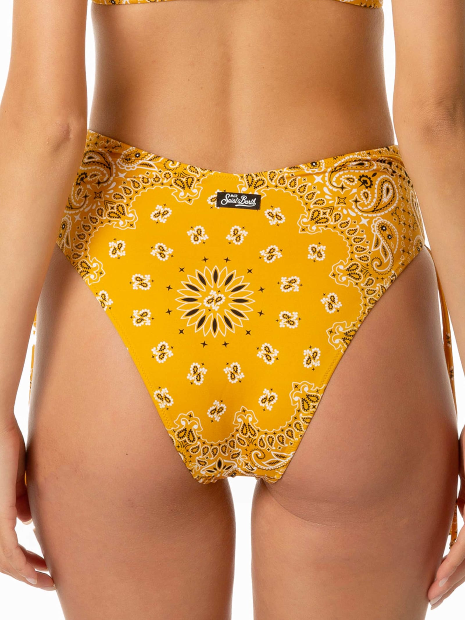 Mc2 Saint Barth Woman High Waist Swim Briefs With Bandanna Print In Yellow