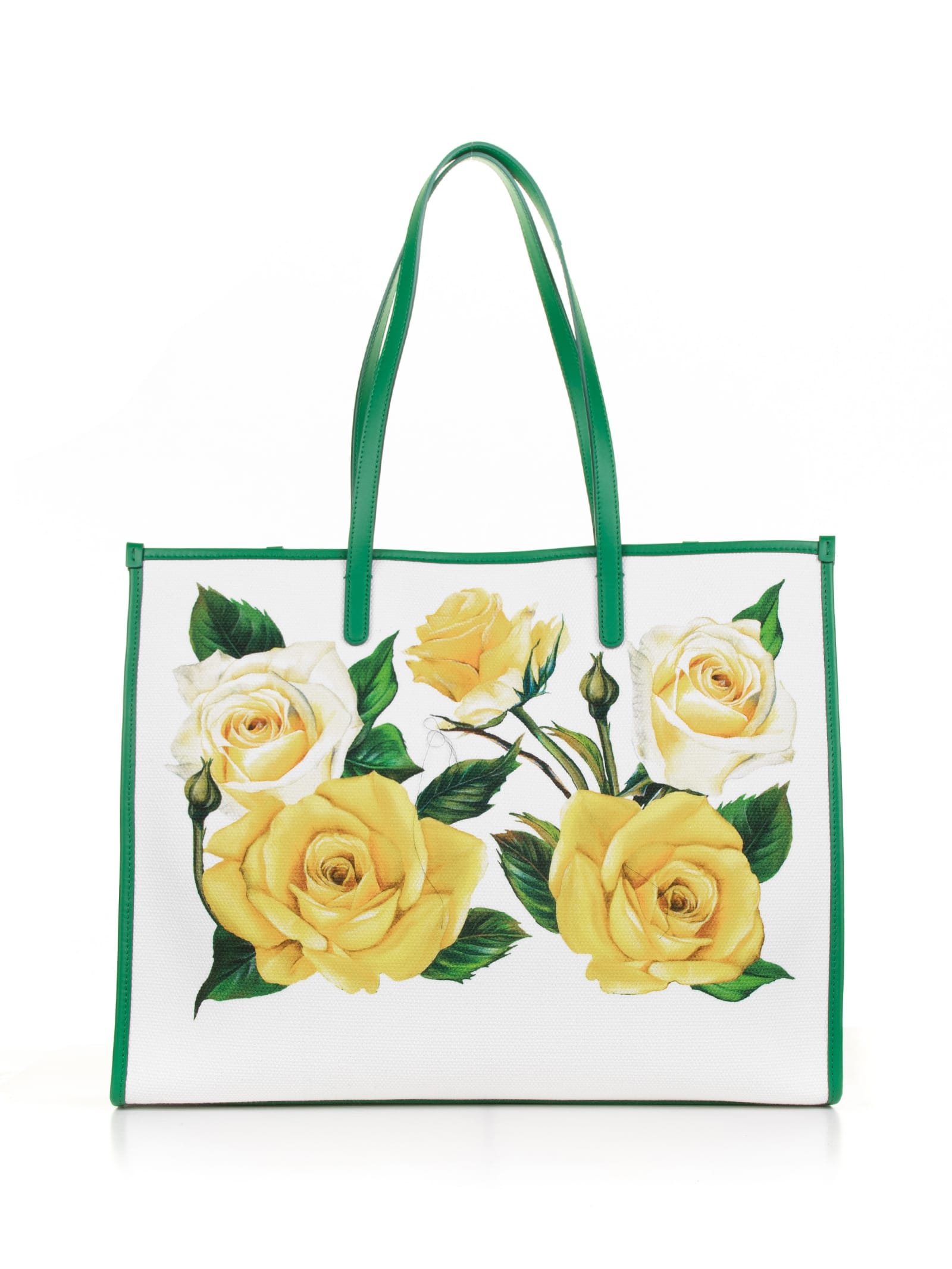 Shop Dolce & Gabbana Large Yellow Flower Shopping Bag With Logo In Rose Gialle Fondo Bianco