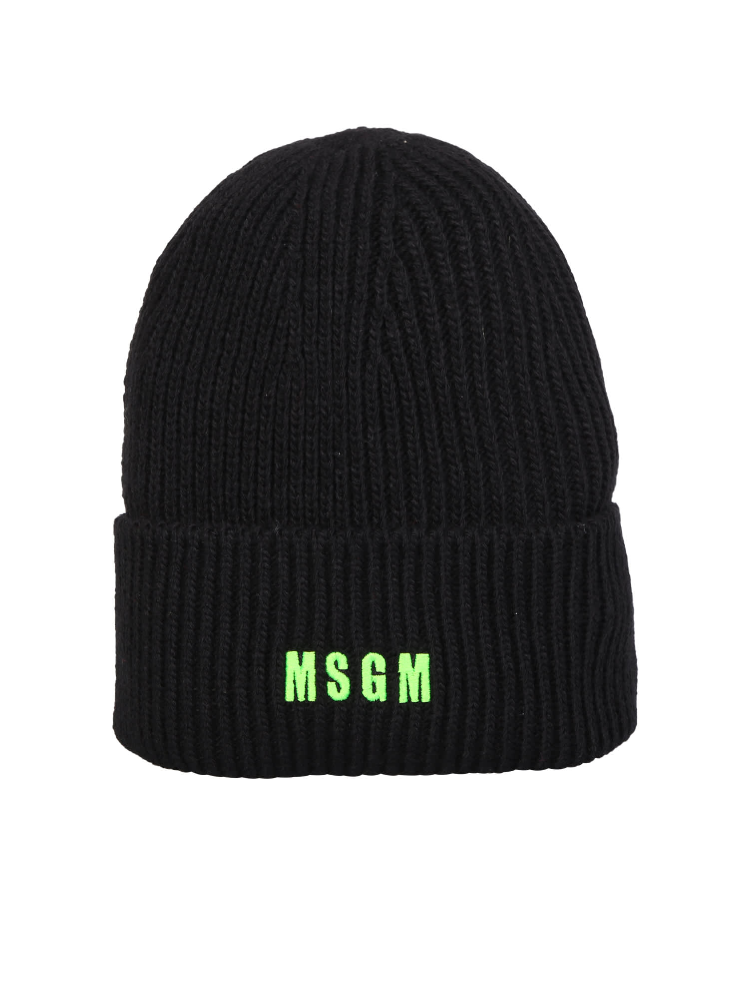 MSGM Ribbed Hat With Embroidered Logo Black