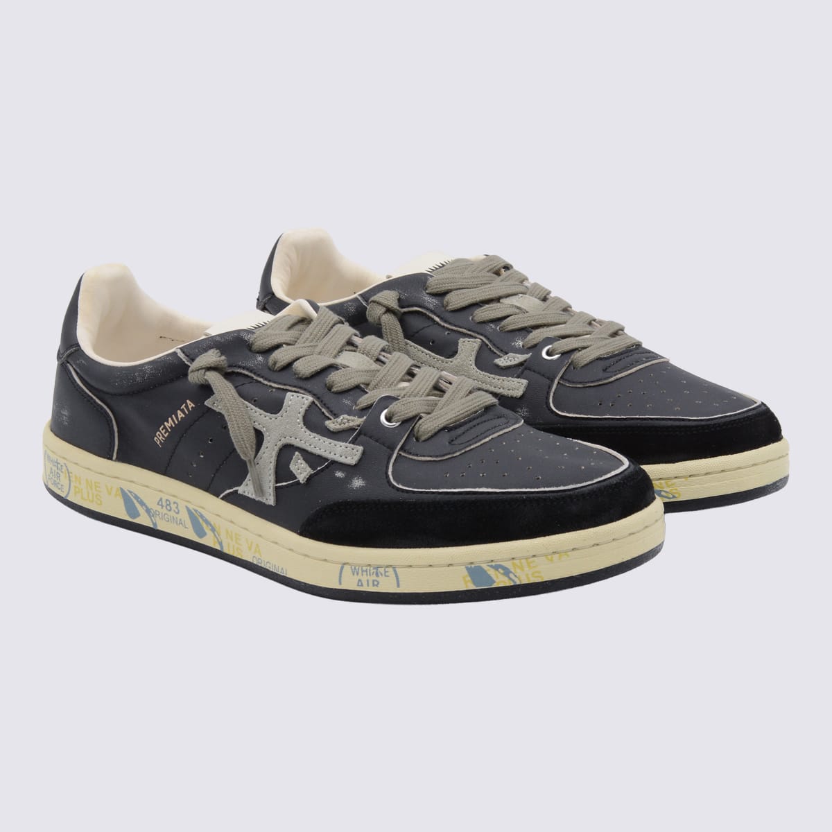 Premiata Casual Sneakers With Contrast Sole And Perforated Detailing In Blue