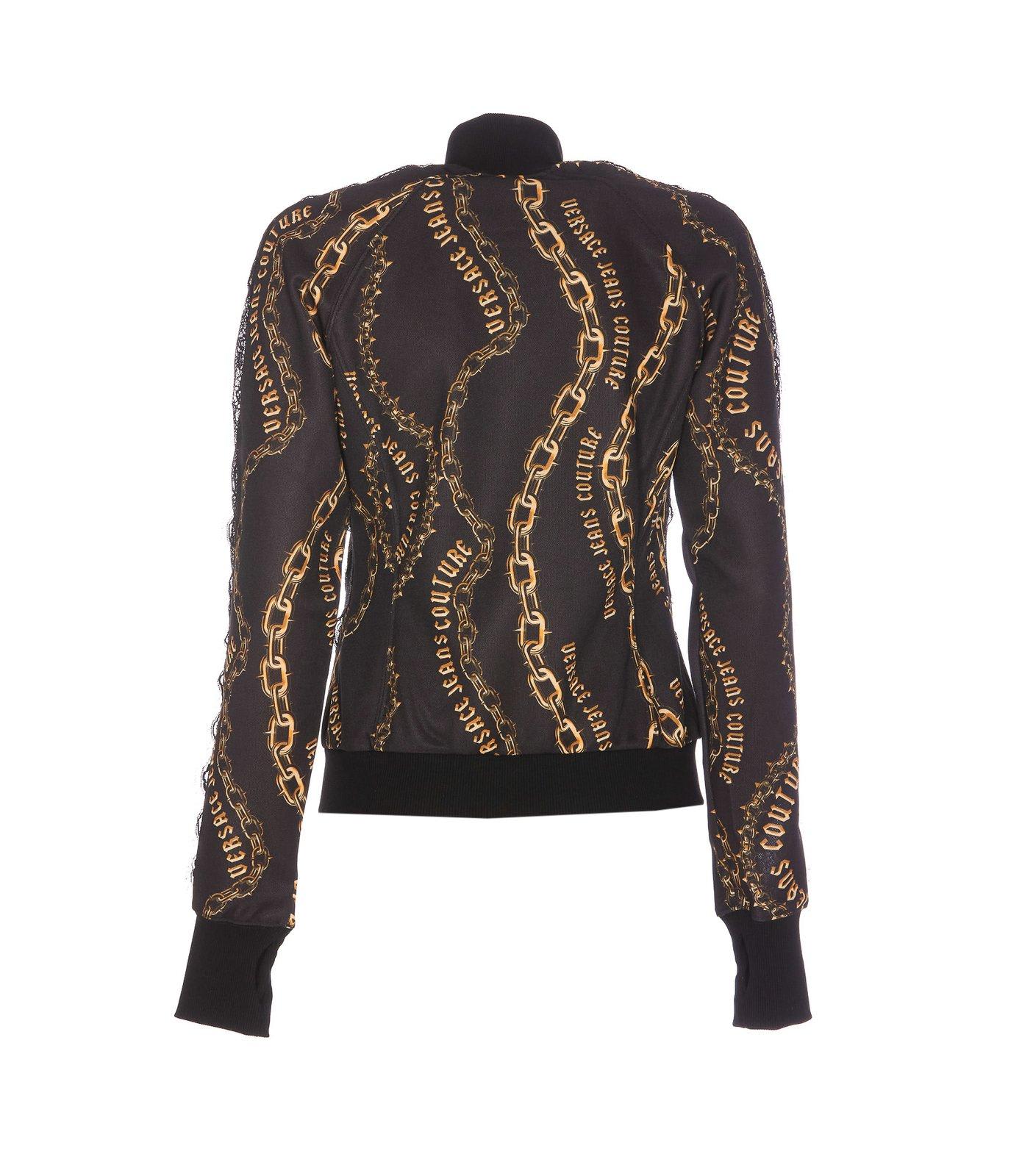 Shop Versace Jeans Couture Logo-chain Printed High Neck Jacket In Black