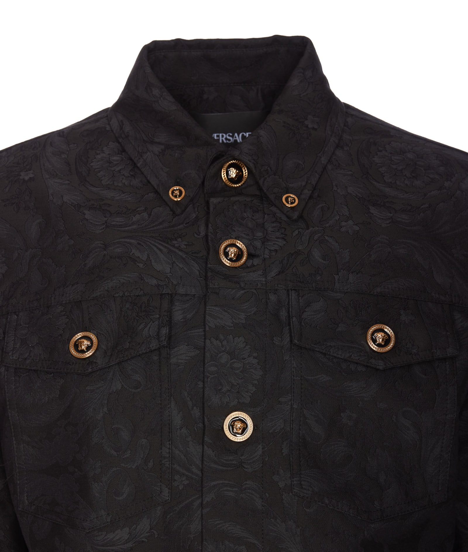 Shop Versace Barocco Shirt Jacket In Grey