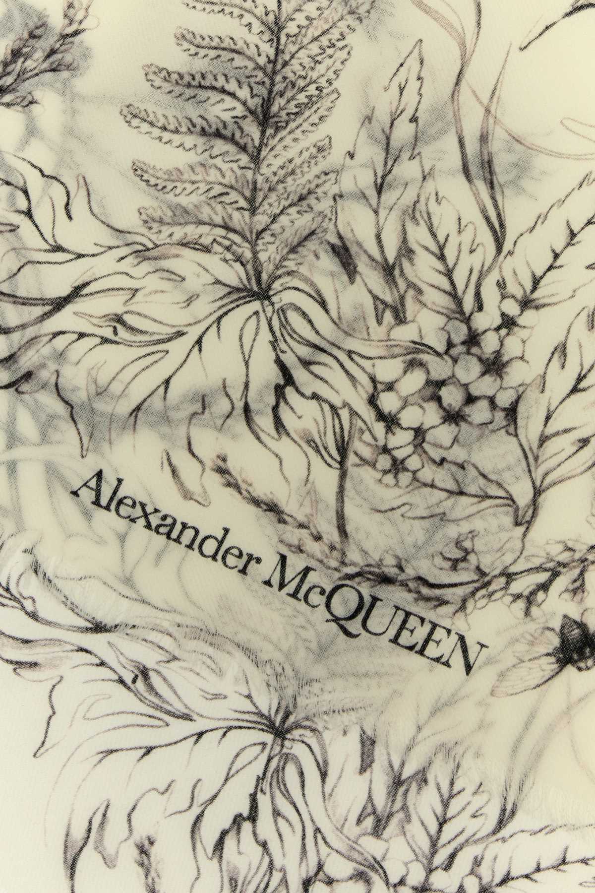 Shop Alexander Mcqueen Printed Wool Foulard In Ivoryblack