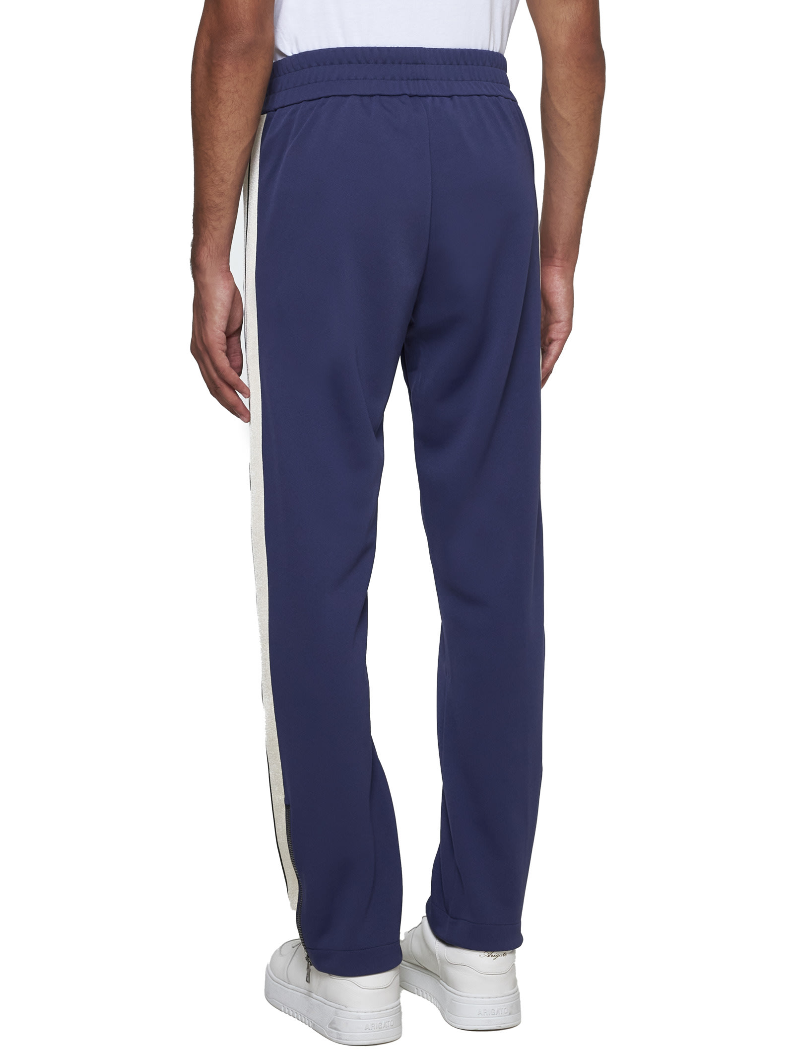 Shop Palm Angels Pants In Navy Blue Off White