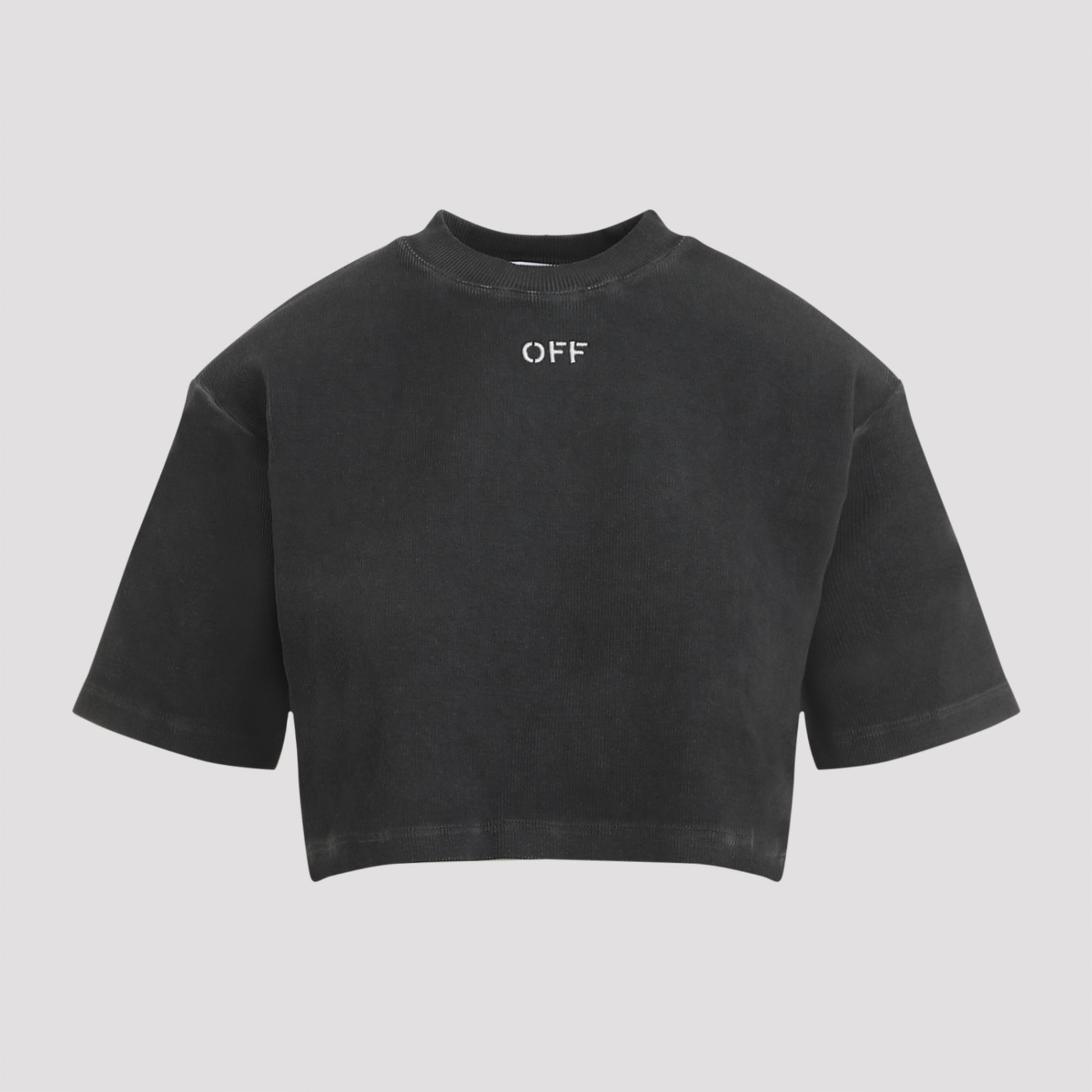 Shop Off-white Off Stamp Ribbed Crop Tee In Grey White