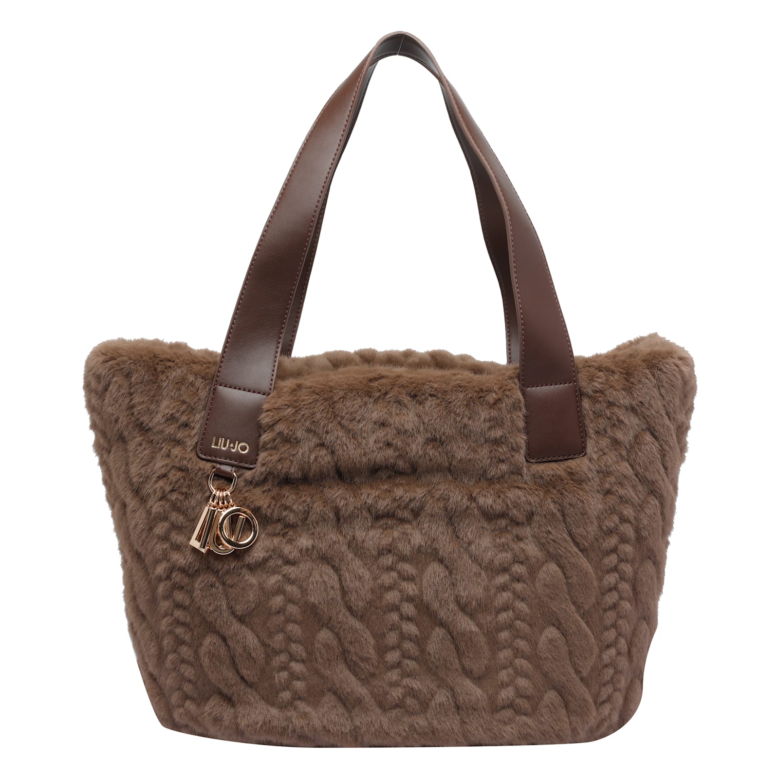 Liu •jo Hobo Cable-knit Teddy Shoulder Bag In Brown