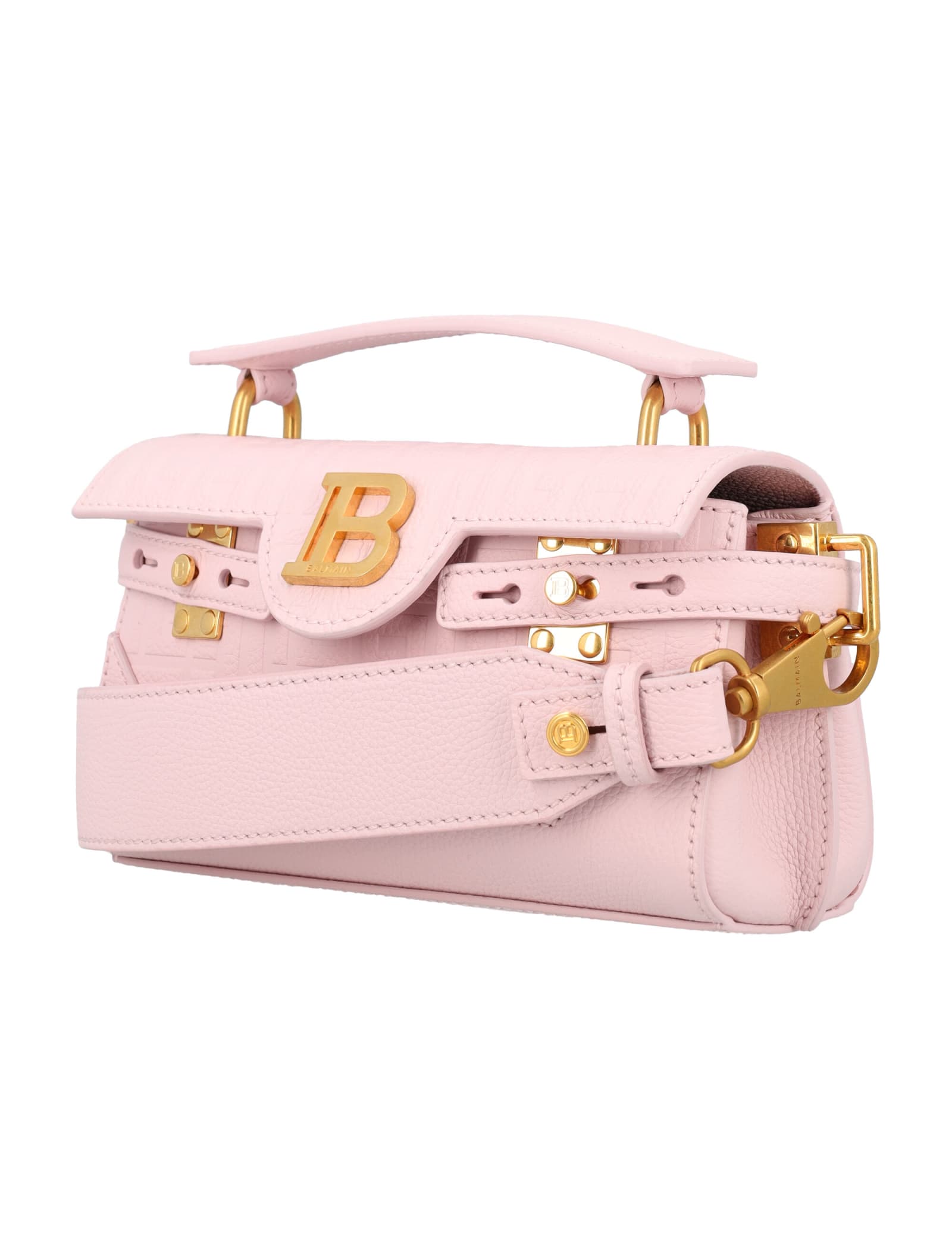 Shop Balmain B-buzz 19 Embossed Bag In Rosa Chiaro