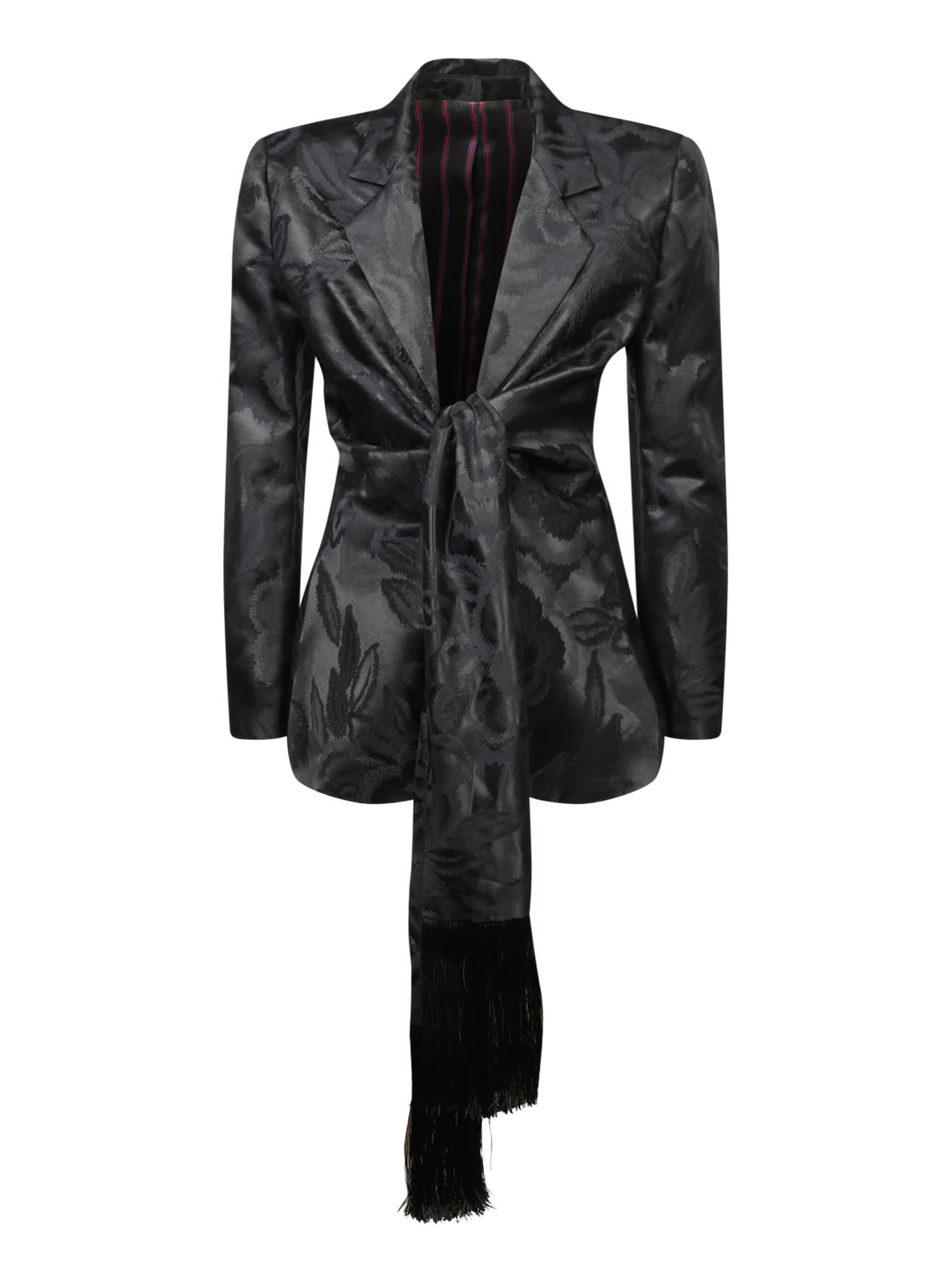 Shop Etro Jacquard Knot Fringes Black Jacket