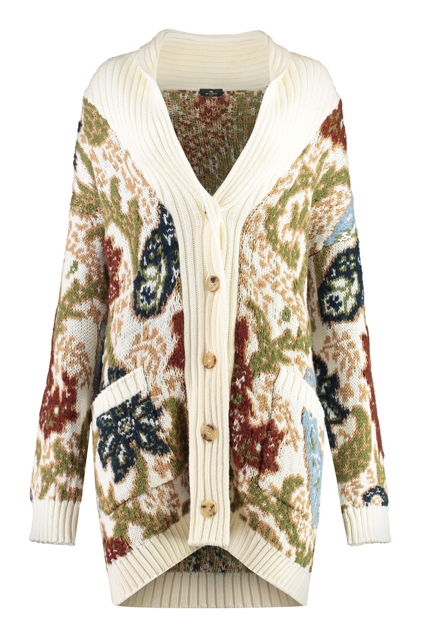 Shop Etro Jacquard Knit Cardigan In White