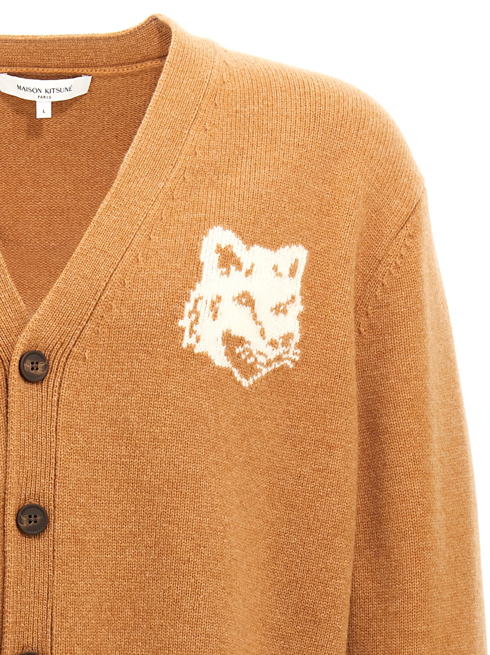 Shop Maison Kitsuné Fox Head Cardigan In Brown