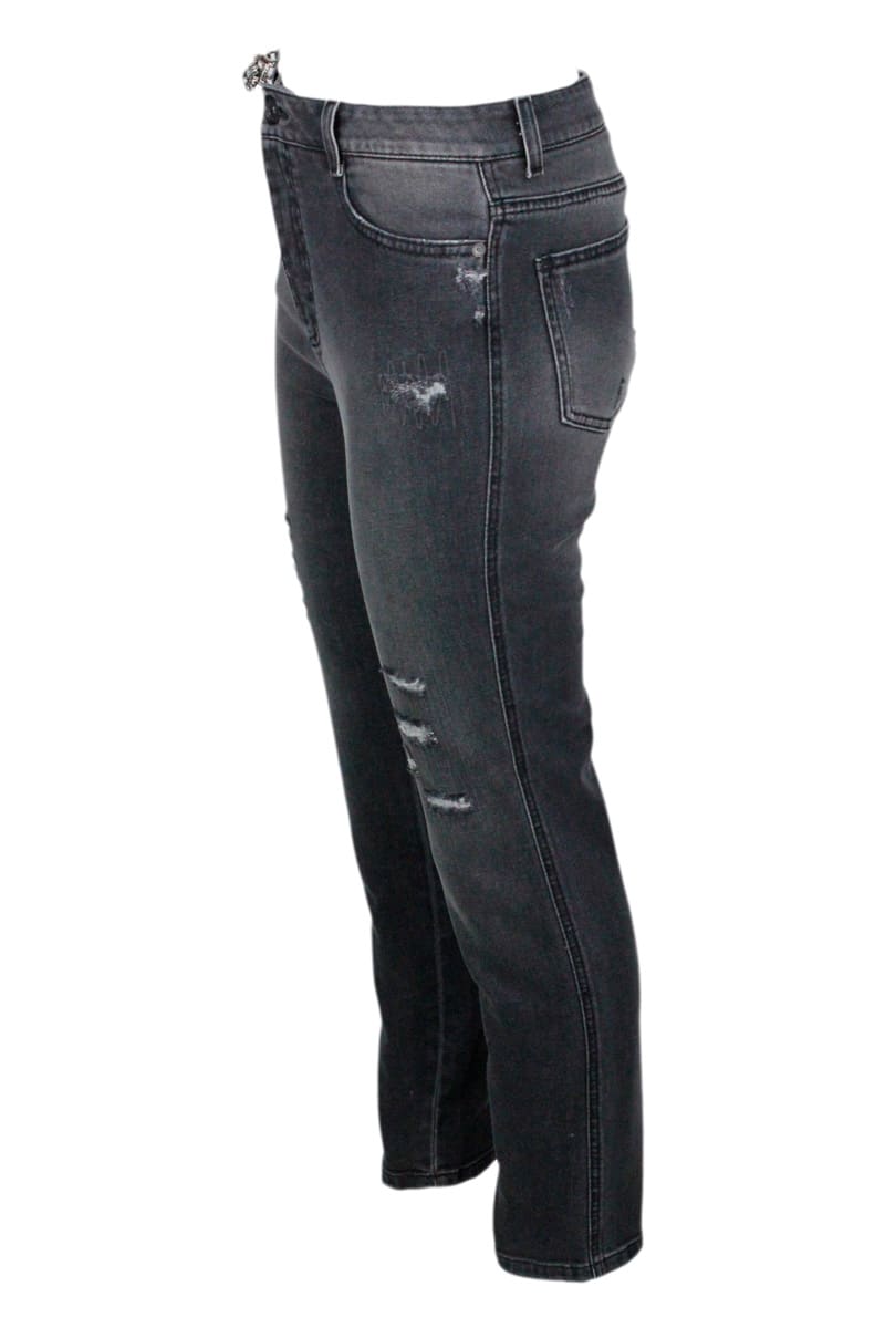 Shop Ermanno Scervino High-waisted Stretch Denim Jeans With Fake Tears In Black