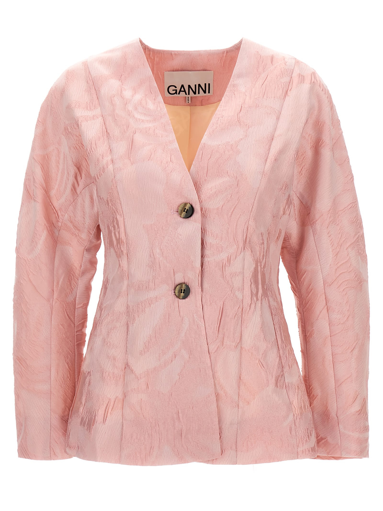 Shop Ganni Textured Cloqué Jacket In Pink