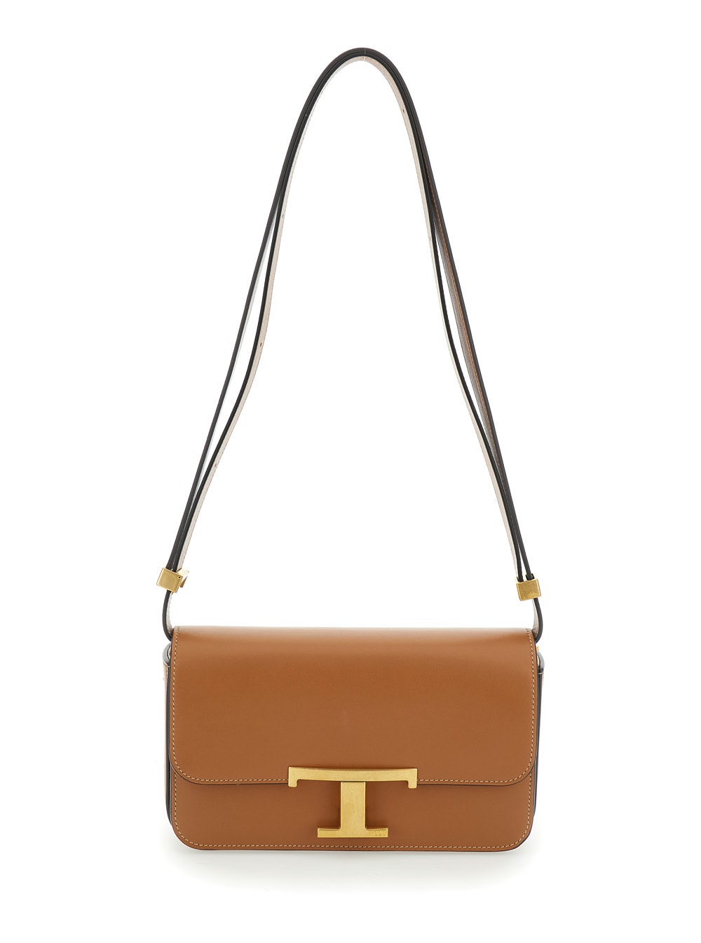 Shop Tod's T Timeless Brown Crossbody Bag With Logo Detail In Smooth Leather Woman