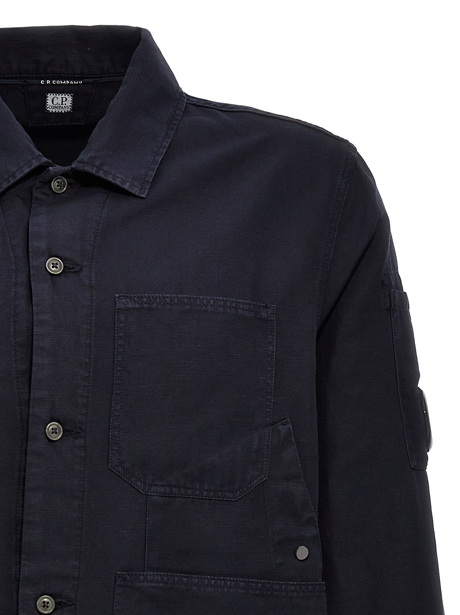 Shop C.p. Company Overlapping Pocket Overshirt In Blue