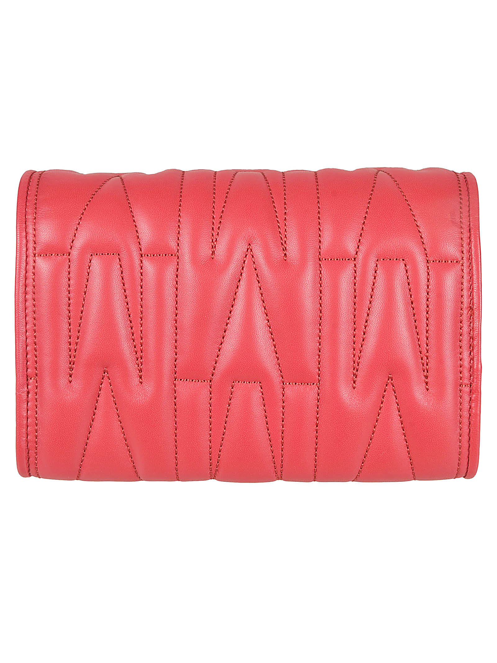 Shop Moschino M Plaque Quilted Flap Chain Shoulder Bag In Red
