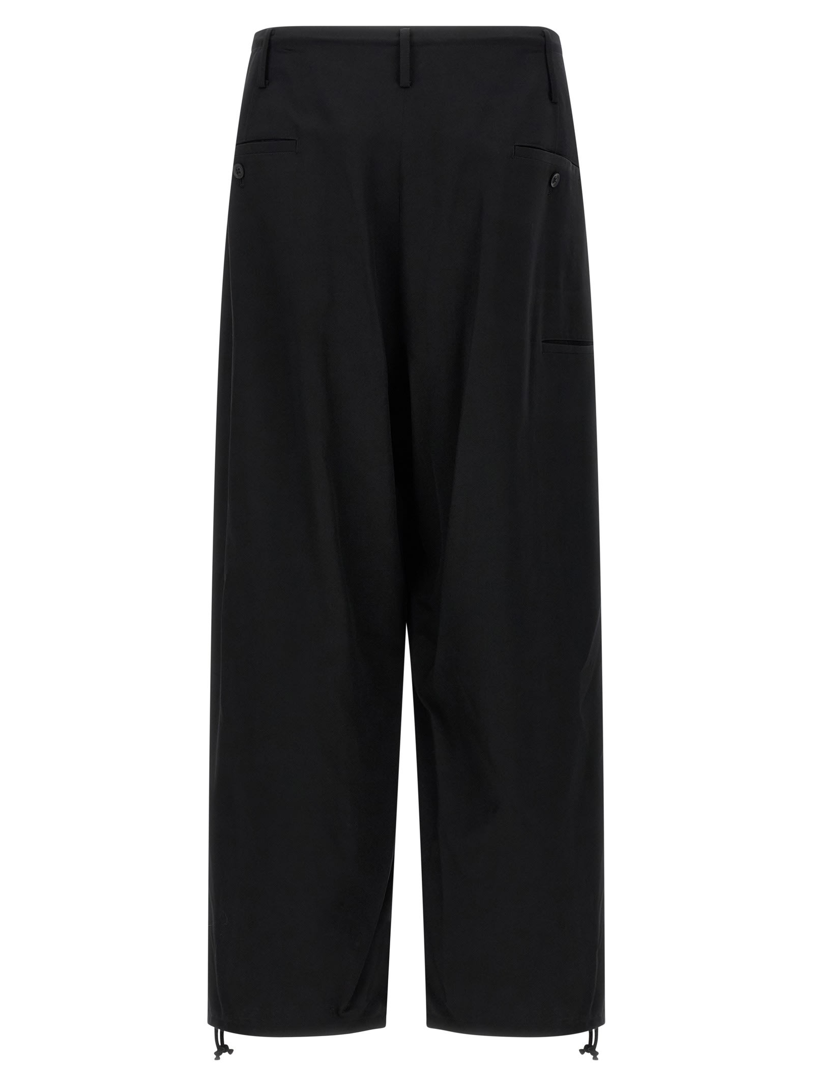 Yohji Yamamoto Mens Standard 2tucks String Wide-leg Wool Trousers Black Xs In Black