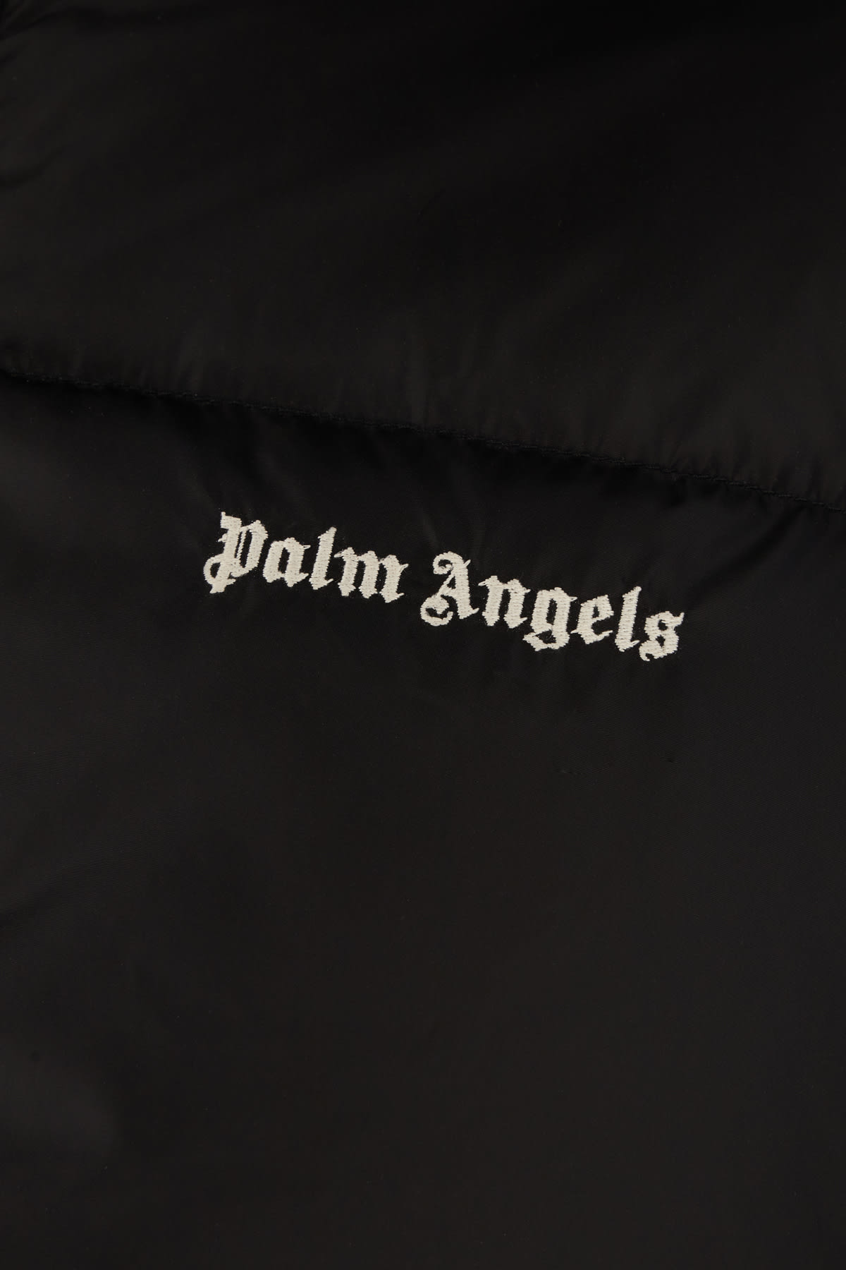 Shop Palm Angels Black Nylon Down Jacket In Black Off White