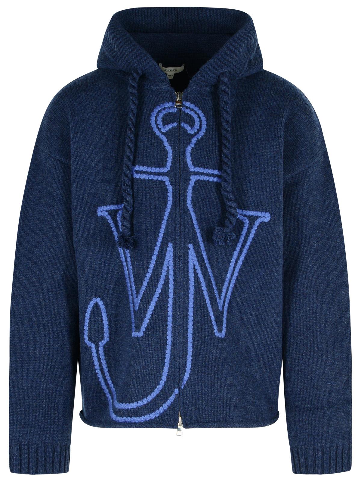 Jw Anderson J. W. Anderson Zip-up Hooded Sweater With Contrasting Logo In Blue
