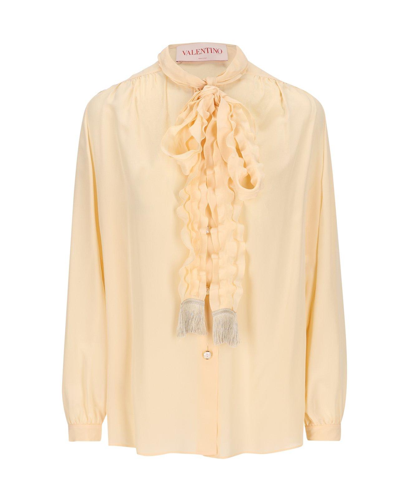 Valentino Silk Tasselled-pussybow Blouse In Beige