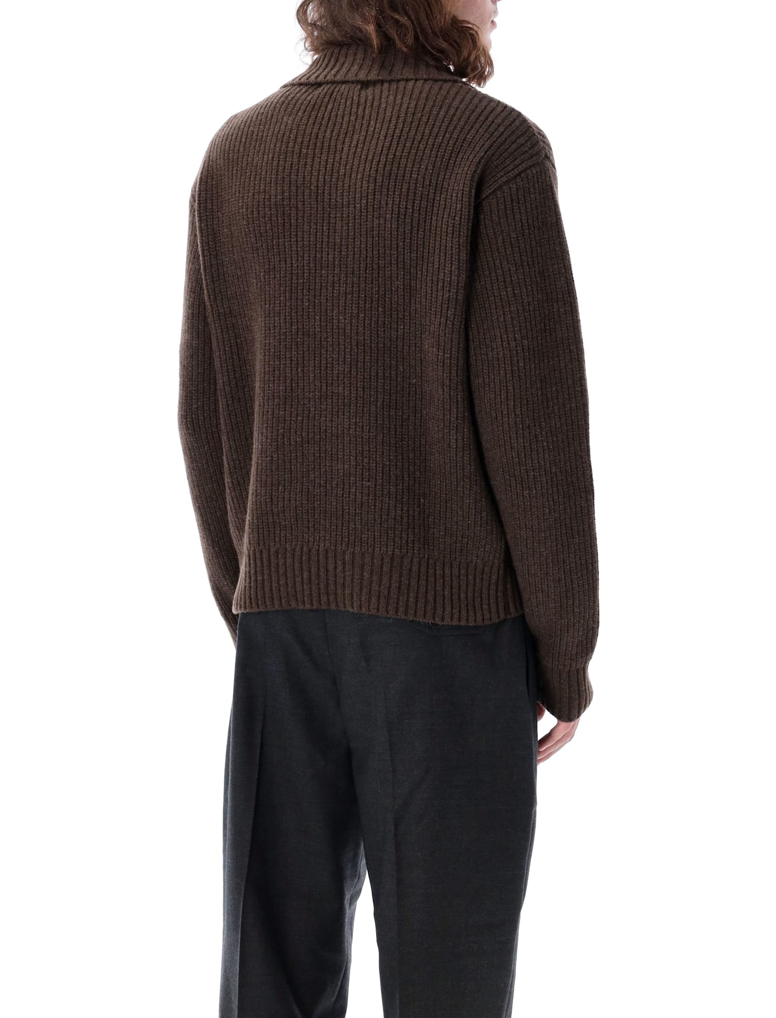 Shop Mfpen Ribbed Polo Sweater In Dark Brown